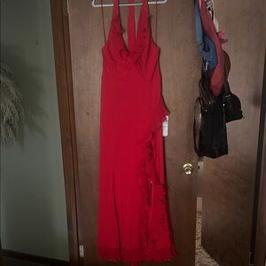 Elegant Red Halter Dress
